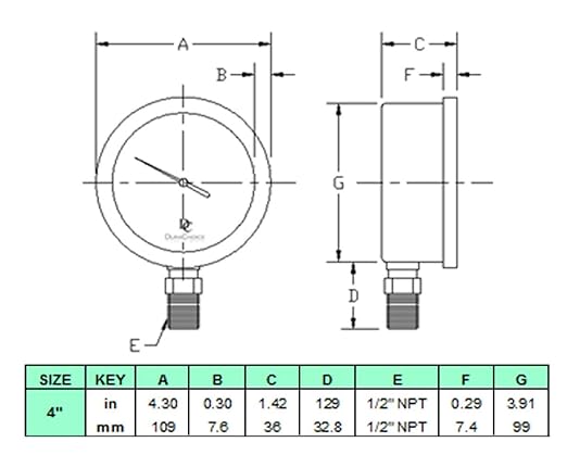4" Oil Filled Pressure Gauge - Stainless Steel Case, Brass, 1/2" NPT, Lower Mount Connection, 0-4,000PSI