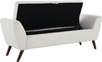 GDFStudio 60" Storage Bench with Seat & Hidden Storage, Teddy Fabric Upholstered Entryway Bedroom Bench, Solid Wood Frame, Rubber Wood Legs, Foam Cushion Seat, Cream