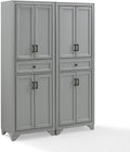 Maykoosh Pantry Cabinet Set, 2 Piece Storage Organizer, Distressed Gray, Metal Hardware