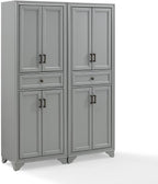 Maykoosh Pantry Cabinet Set, 2 Piece Storage Organizer, Distressed Gray, Metal Hardware