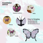 LIFFY Metal Butterfly Wall Art - 12" Glass Outdoor Wall Decor - Hanging Garden Decorations Outside - Metal Wall Art for Yard Fence Patio