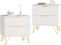 White Nightstand Set of 2, Modern Night Stand Bedside Table with 2 Storage Drawer, Bed Side End Table with Golden Handles and Legs for Bedroom, White