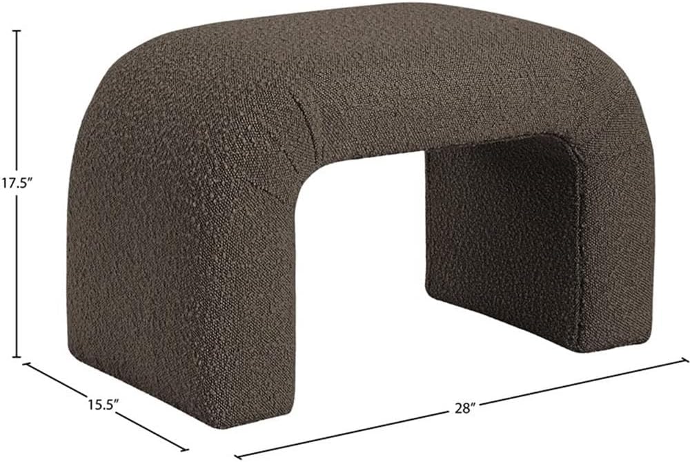 Meridian Furniture 169Brown Niagara Collection Modern | Contemporary Boucle Fabric Upholstered Bench with Rich Brown Boucle Fabric, Curved Contemporary Design, 28" W x 15.5" D x 17.5" H, Brown