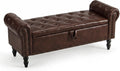 Furniliving 51” End of Bed Storage Bench, Bedroom Bench with Button-Tufted, Upholstered Storage Ottoman Benches Window Bench with Storage, Leather Bench for Living Room, Entryway, PU, BlackBrown
