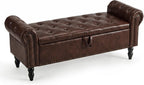 Furniliving 51” End of Bed Storage Bench, Bedroom Bench with Button-Tufted, Upholstered Storage Ottoman Benches Window Bench with Storage, Leather Bench for Living Room, Entryway, PU, BlackBrown