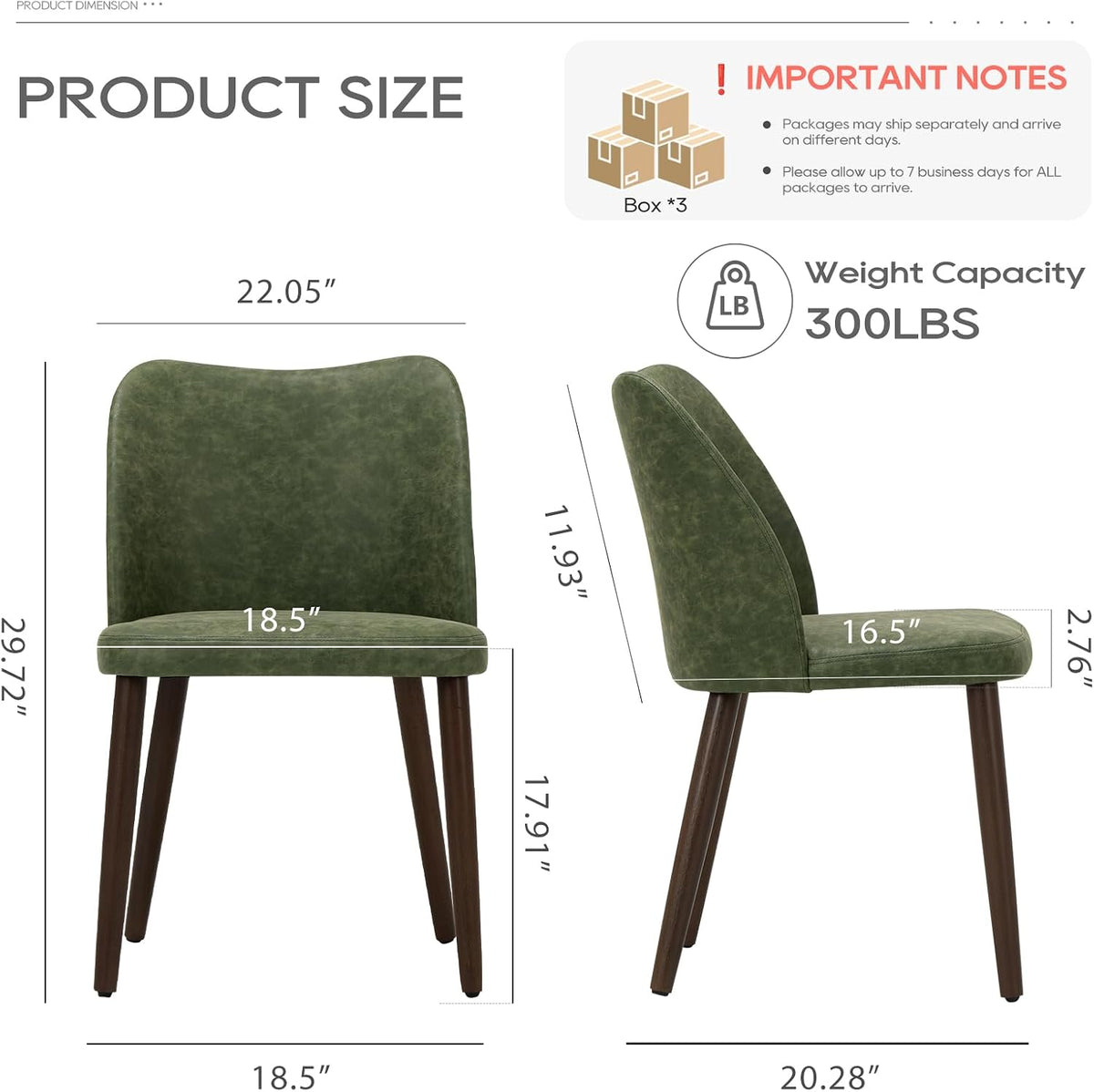 COLAMY Upholstered Dining Chairs Set of 6, Modern PU Leather Dining Room Kitchen Side Chair with Padded Seat and Wood Legs Restaurant/Cafe, Green