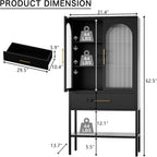 63" Tall Metal Storage Cabinet with Glass Doors, Kitchen Pantry Cabinet with Drawers & Adjustable Shelves, Freestanding Metal Cabinet for Kitchen, Dining Room and Home Organization Black
