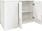 L Shape Wall Mounted Storage Cabinet, White Floating Sideboard Buffet Cabinet with 2 Doors & 3 Open Shelves, Wall Storage Organizer for Kitchen Dining Room