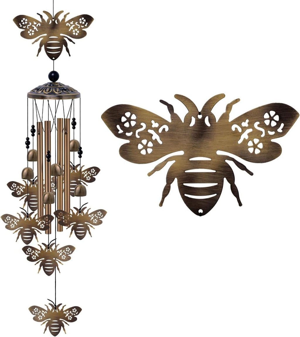 Outdoor Bees Wind Chimes Gifts for Mom - Bronze Memorial Wind Bells, Mobile Sympathy Wind Catcher, Romantic Bee Decor, 7 Bees Windchimes for Home, Balcony, Tree, Garden Festival Hanging Decoration