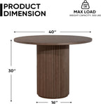 Comfy to go 40 inch Round Dining Table, Pedestal Dining Table with Concrete Core, Thick & Reinforced, Supports up to 300 lbs, Solid Wood Strips, Seats 4 People – Walnut