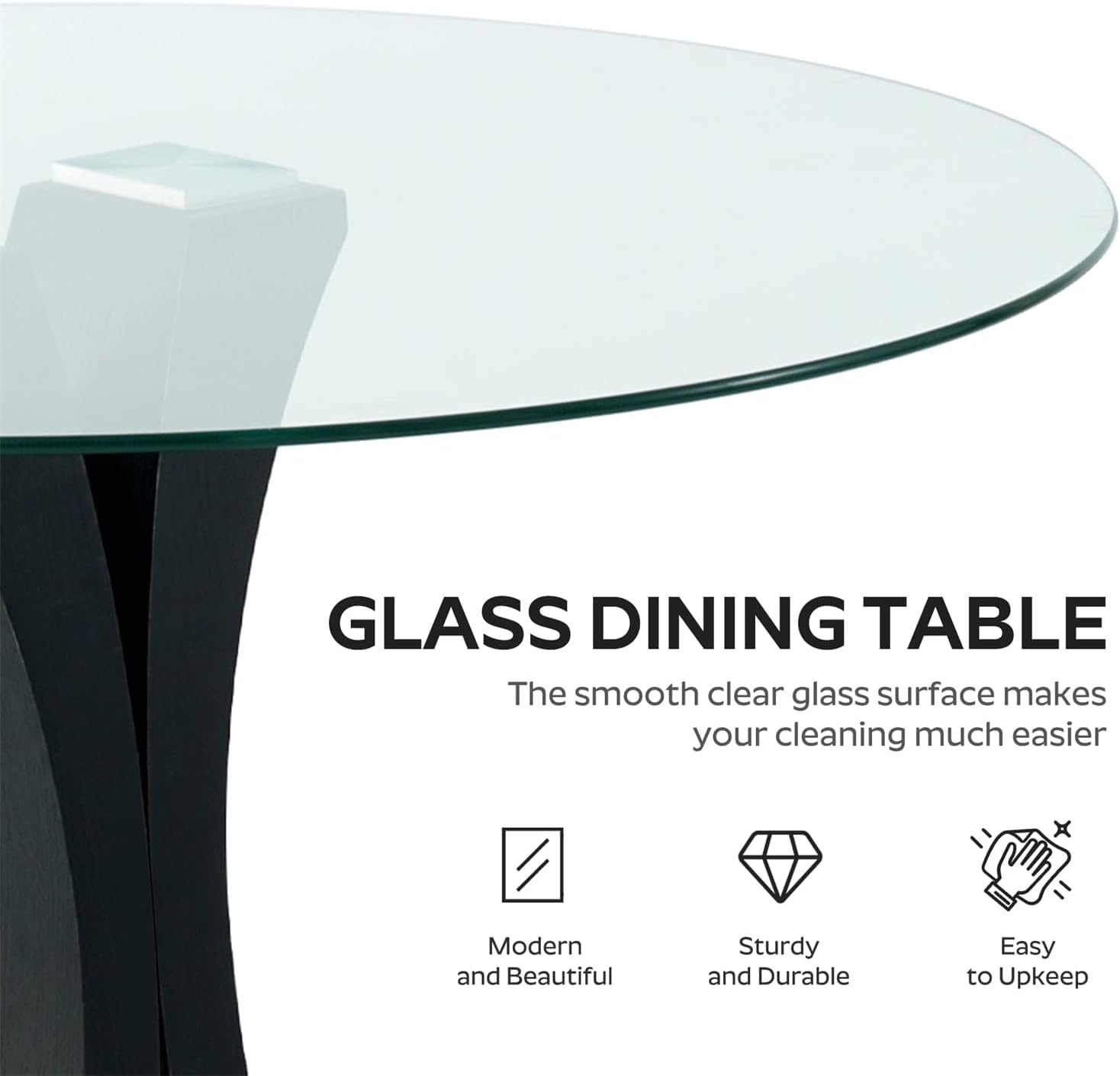 5-Piece Dining Table Set with 39In Tempered Glass Table and 4 Velvet Upholstered Chairs, Modern Scandinavian Furniture for Dining Room Kitchen(Black)