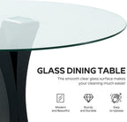 Round Dining Table, 47" Glass Dining Table for 4-6, Glass Kitchen Table with Robust Pedestal for Apartment Home Kitchen Living Room(Black)