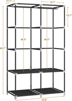 Portable Closet Wardrobe for Small Room, 35-Inch Clothing Organizer Storage Rack with 2 Clothes Hanging Rods and 4 Shelves, Non-Woven Fabric Cover, Grey