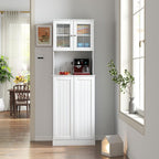 71" Kitchen Pantry Cabinet, Tall Storage Cabinet with Microwave Stand, Freestanding Farmhouse Pantry Cupboard Cabinet with Doors and Adjustable Shelves, for Kitchen, Dining Room, White