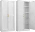 Steeloong 71"Metal Pantry Storage Cabinet with Doors & 4 Adjustable Shelves | Kitchen Pantry Cabinet,White Kitchen Cabinet with 2 Gold Handles,Tall Cabinet for Livingroom,Pantry, Bathroom,Kitchen