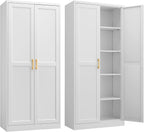 Steeloong 71"Metal Pantry Storage Cabinet with Doors & 4 Adjustable Shelves | Kitchen Pantry Cabinet,White Kitchen Cabinet with 2 Gold Handles,Tall Cabinet for Livingroom,Pantry, Bathroom,Kitchen