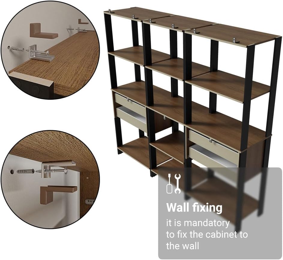 Madesa Kitchen Pantry Storage Rack with 4 Drawers and Open Shelves 78" L Multiuse Modular Cabinet for Kitchen Organization - Black/Brown