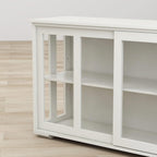 White Sideboard Buffet Cabinet with Sliding Glass Doors, Storage Credenza with Adjustable Shelves, Kitchen Pantry Cupboard Console Cabinet for Dining Room Living Room Entryway