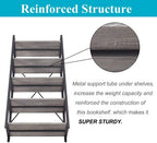 Industrial Bookshelf, Etagere Bookcases and Book Shelf 5 Tier Shelves, Grey Wood and Metal Shelving Unit (Dark Gray Oak)