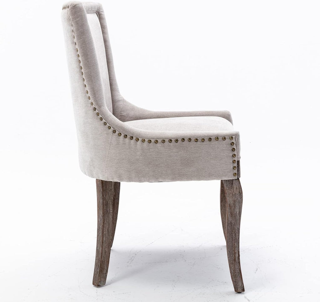 Ball & Cast Mid-Century Upholstered Dining Chairs Set of 2, Thickened Fabric Wingback Kitchen Chairs with Bronze Nail Head & Toned Solid Wood Legs, Beige