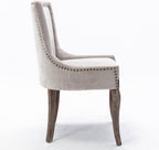 Ball & Cast Mid-Century Upholstered Dining Chairs Set of 2, Thickened Fabric Wingback Kitchen Chairs with Bronze Nail Head & Toned Solid Wood Legs, Beige