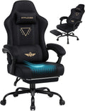 GTPLAYER Video Gaming Chair Fabric, Ergonomic Computer Chair with Footrest and Pocket Spring Cushion, Height Adjustable Video Gamer Chair with Lumbar Support for Adults, Black