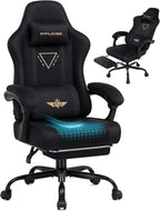 GTPLAYER Video Gaming Chair Fabric, Ergonomic Computer Chair with Footrest and Pocket Spring Cushion, Height Adjustable Video Gamer Chair with Lumbar Support for Adults, Black