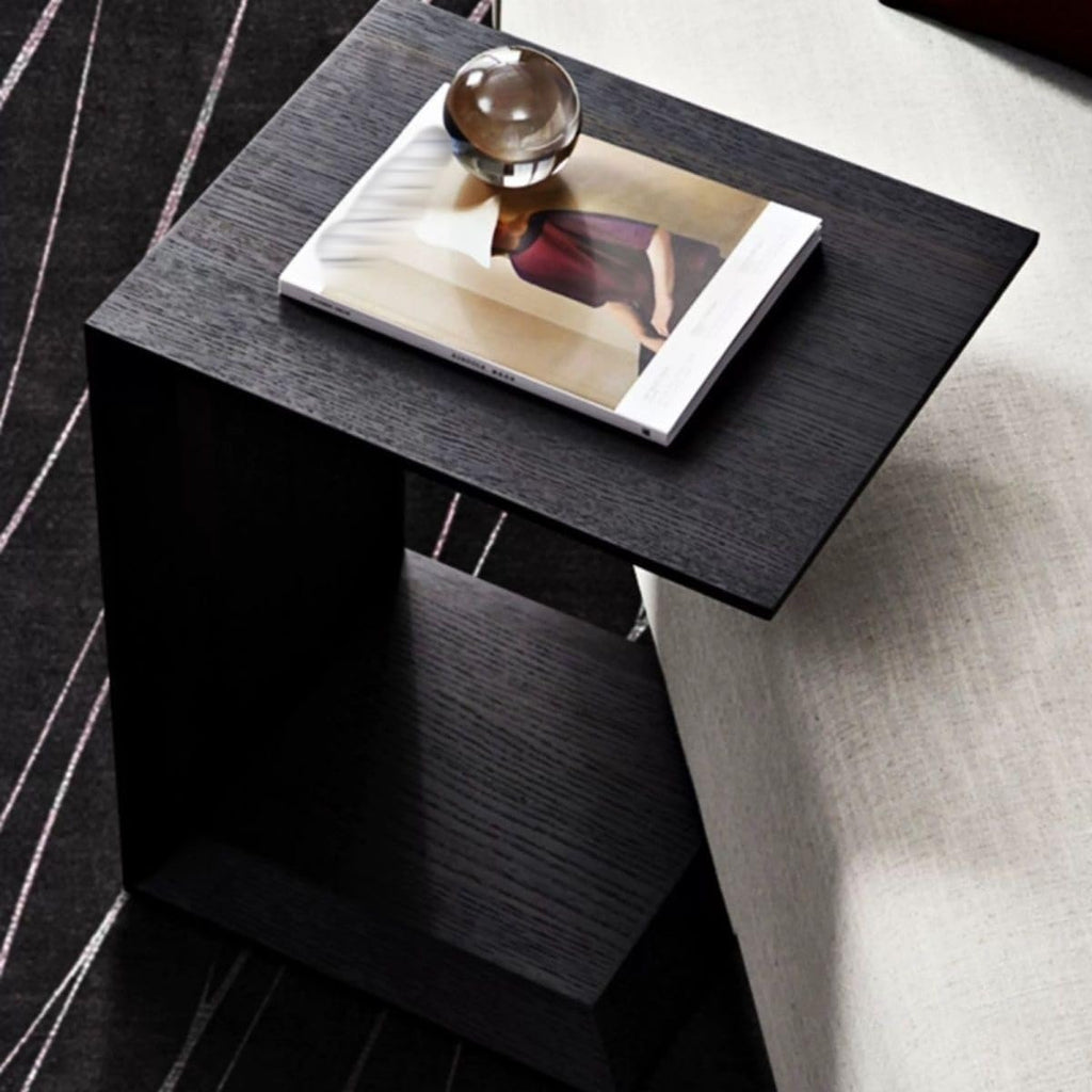C Shaped End Tables, Solid Wood Side Table, Multipurpose Table for Bedroom, Balcony, Office, and Living Room, 48*38*55cm, Black