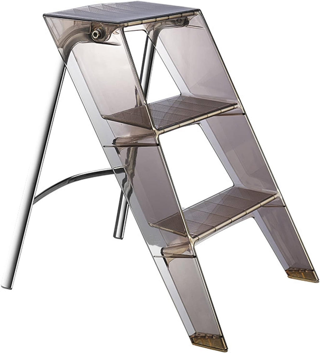 3 Step Ladder Step Stool Transparent Staircase Multi-Functional Folding Acrylic Ladder Stool, Household Muliti-Color Stool Step Ladder Foldable Stepladder for Home and Library 330lbs Capacity