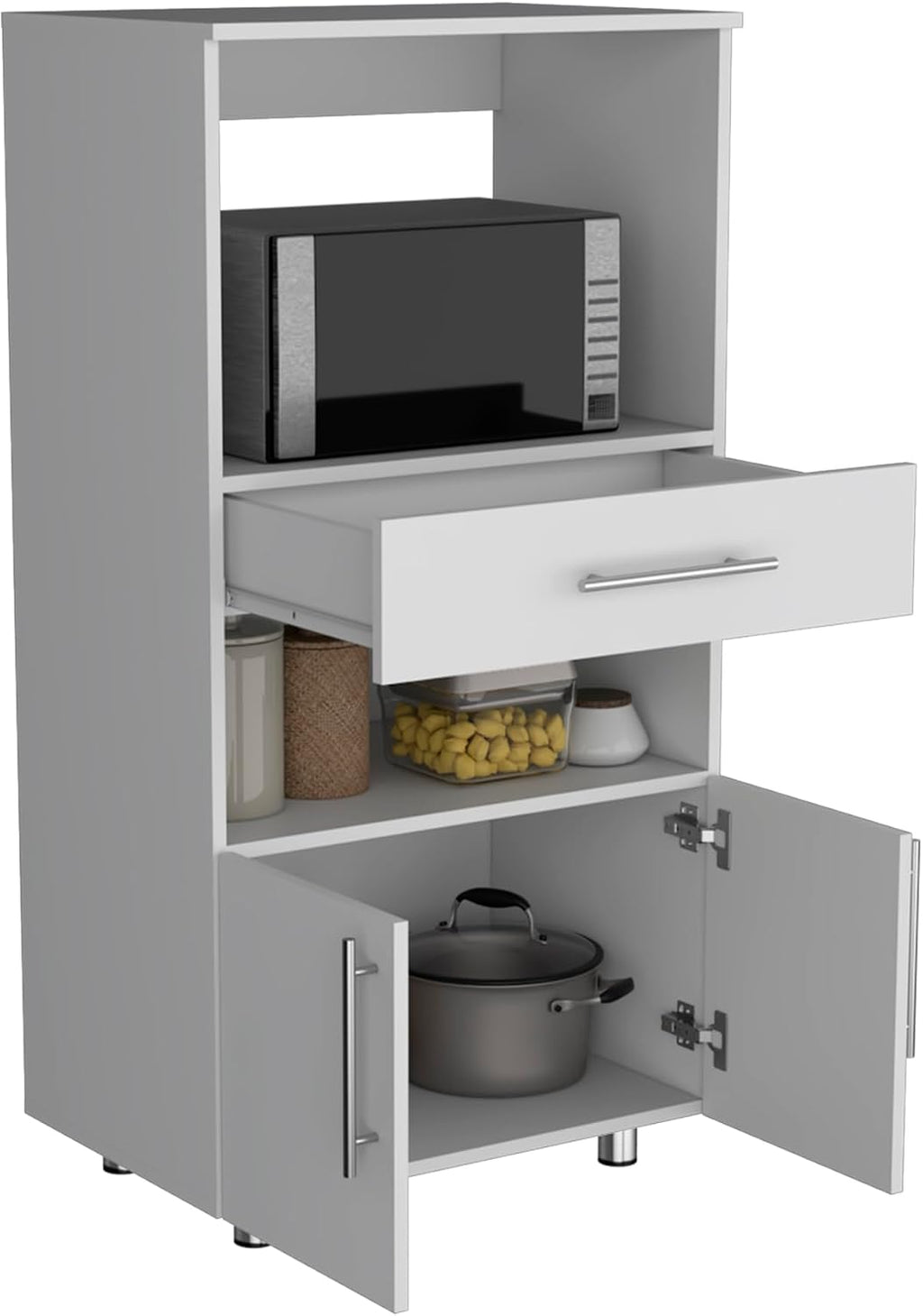 Worland Pantry Cabinet with Microwave Stand, Multi-Functional with Drawer and 2-Door
