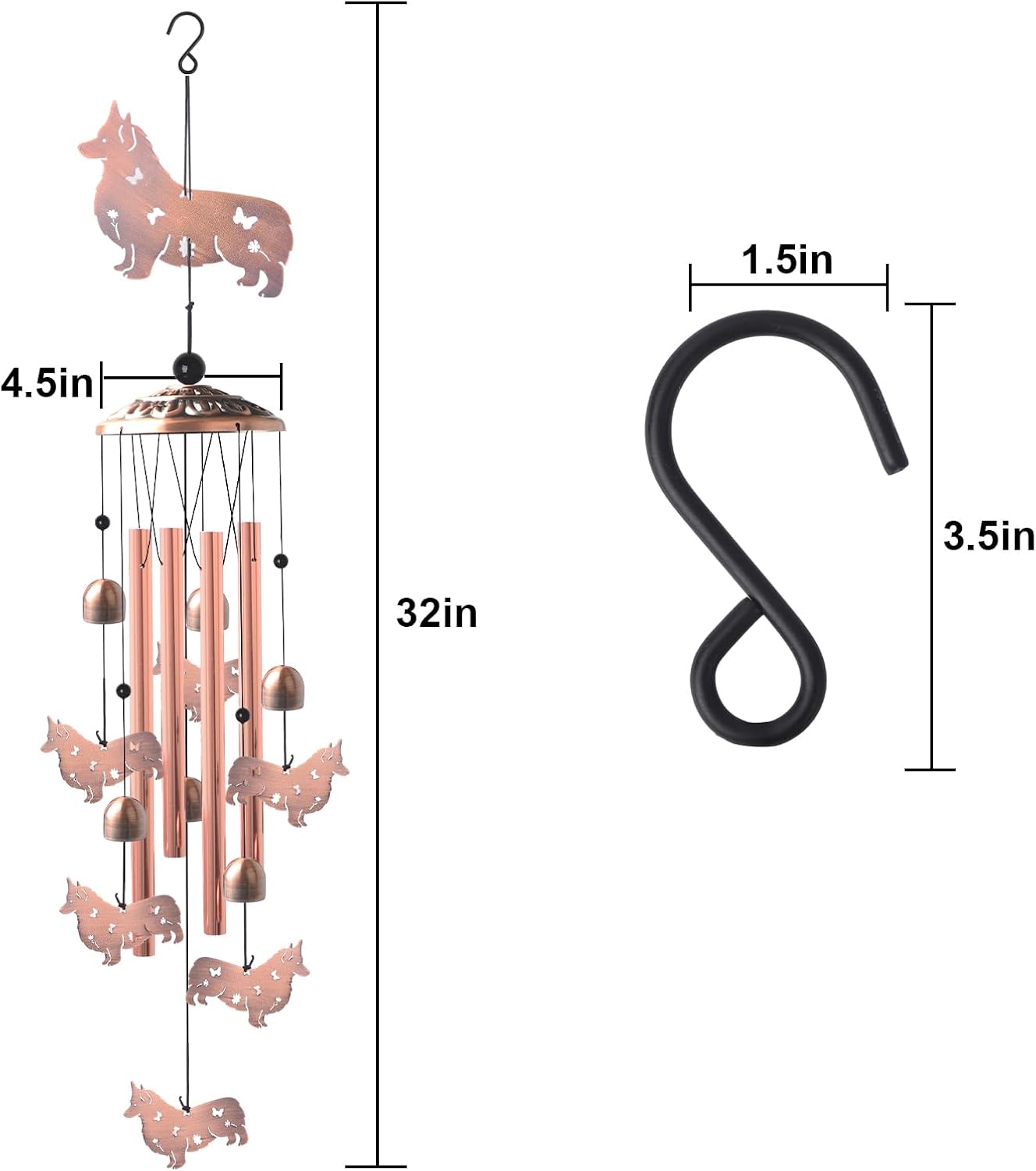 Dachshund Wind Chimes - Handcrafted Brass Unique Outdoor Musical Decor for Garden,Patio & Nursery, Memorial Day Gifts for Mom/Wife/Daughter, Whimsical Yard Decorations with Soothing Tones