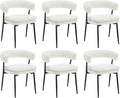 Shunzhi White Upholstered Dining Chairs Set of 6 Modern Barrel Boucle Fabric Dining Room Chairs Comfy Kitchen Chairs Chenille Armless Side Chair with Curved Back for Living Room/Restaurant