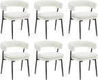 Shunzhi White Upholstered Dining Chairs Set of 6 Modern Barrel Boucle Fabric Dining Room Chairs Comfy Kitchen Chairs Chenille Armless Side Chair with Curved Back for Living Room/Restaurant