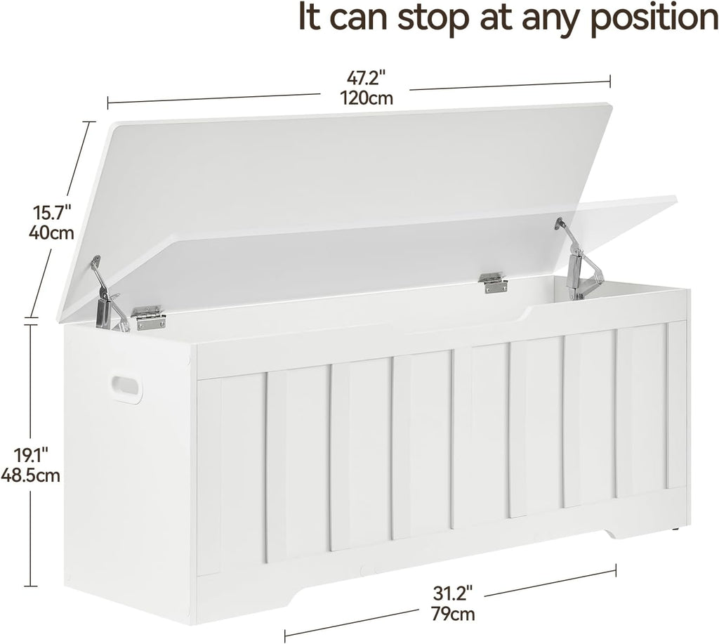 VANKILEY 47.2" Storage Chest Extra Large, Storage Bench.(White) | Wooden storage chest with 2 hinges,47.2"Lx15.7"Wx19.1"H.Storage bench for bedroom,living room,entryway and blanket storage