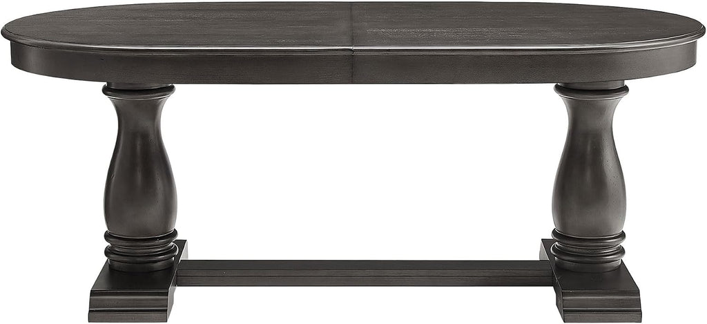 Mid-Century Modern Wooden Dining Table Extendable Oval Dining Table with 18" Leaf and Heavy Duty Column Legs, 76-inch Oversized Oval Wood Diningtable