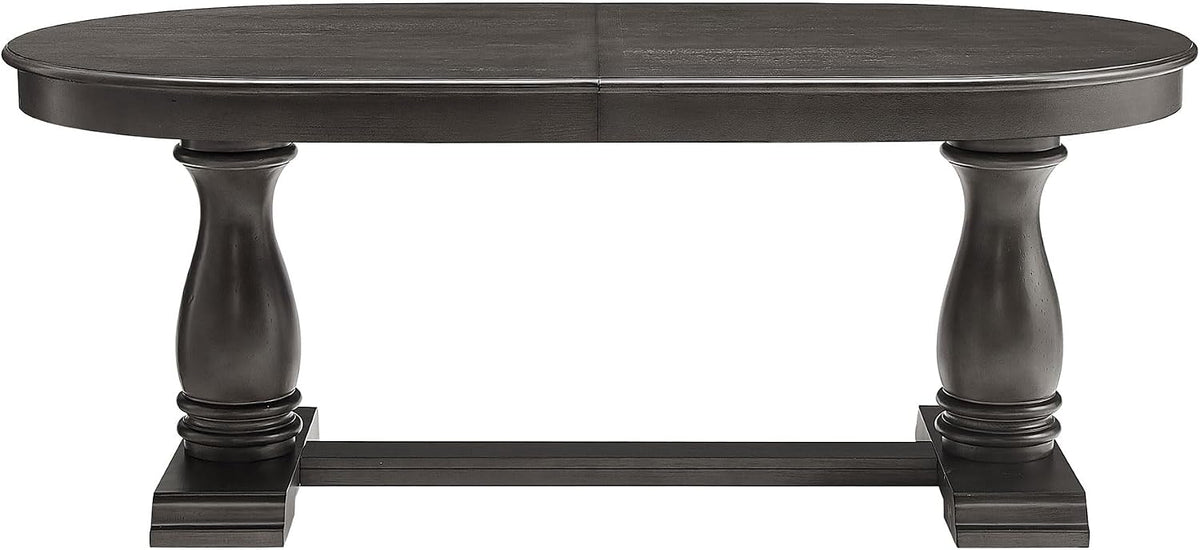 Mid-Century Modern Wooden Dining Table Extendable Oval Dining Table with 18" Leaf and Heavy Duty Column Legs, 76-inch Oversized Oval Wood Diningtable