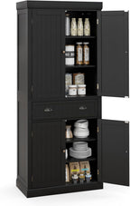 72" Kitchen Pantry Cabinet, Kitchen Cupboard with 2 Double-Doors Cabinet, Large Drawer, 4 Adjustable Shelves, Traditional Tall Storage Cabinets for Dining Room, Bathroom. Black