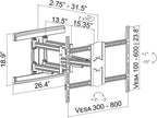 ynVISION.DESIGN Heavy Duty Full Motion TV Wall Mount for 65-100" TVs, XXL | Extends up to 31.5in, tilt swivel leveling, max VESA 800x600, fits flat, LED, LCD, OLED, 4K TVs, Max 154 LBS