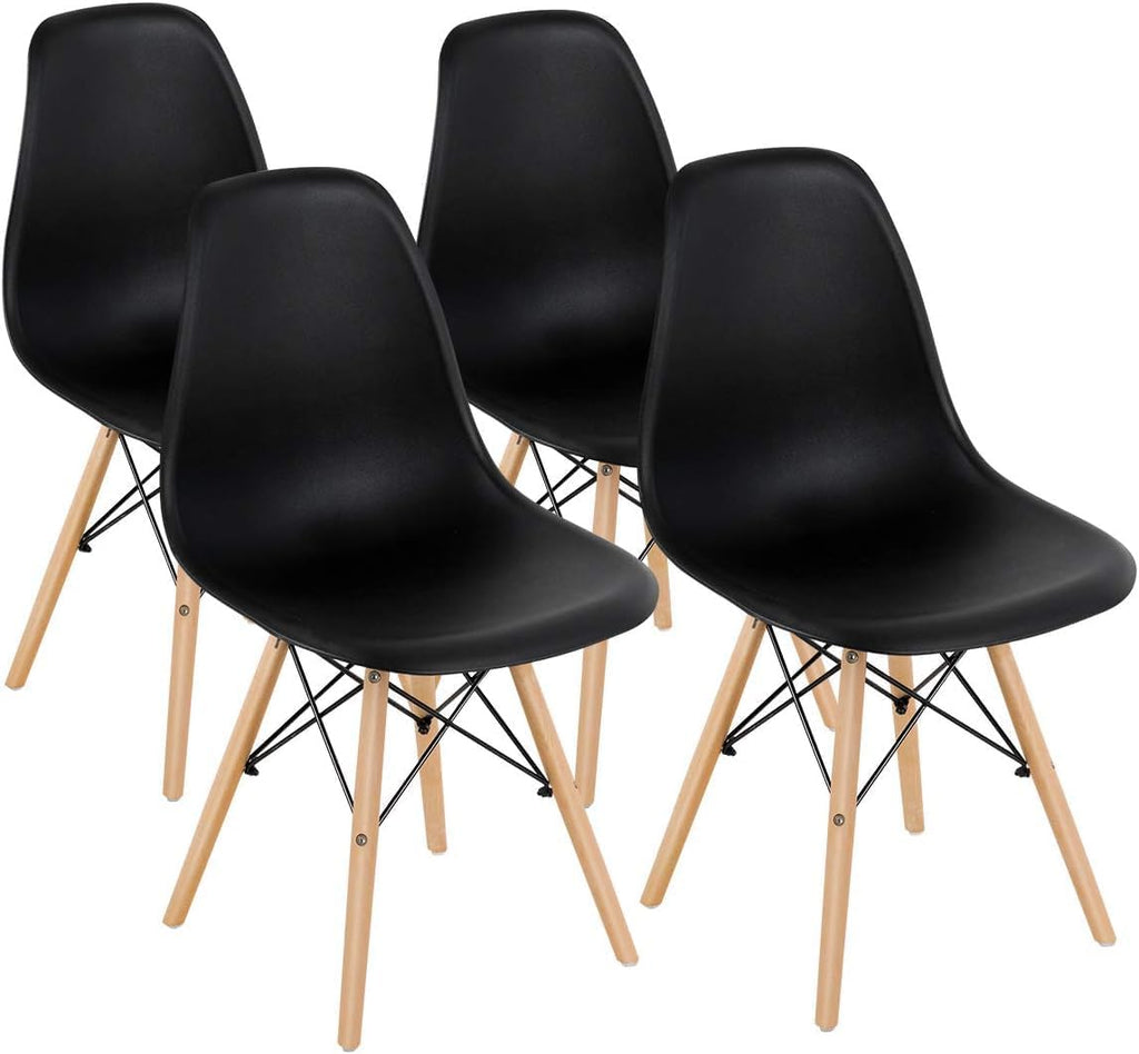 GOFLAME DSW Dining Chairs Set of 4, Shell Plastic Chairs with Wooden Legs, Modern Style Armless Chairs for Living Room Kitchen Bedroom, Kitchen Side Chairs for Dining Room, Living Room, Black