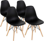 GOFLAME DSW Dining Chairs Set of 4, Shell Plastic Chairs with Wooden Legs, Modern Style Armless Chairs for Living Room Kitchen Bedroom, Kitchen Side Chairs for Dining Room, Living Room, Black