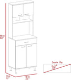 Pantry Cabinet 67" H,Four Doors,One Drawer,Three Internal Shelves,2 External Storage Shelves,Microwave Storage Option,Four Legs,White