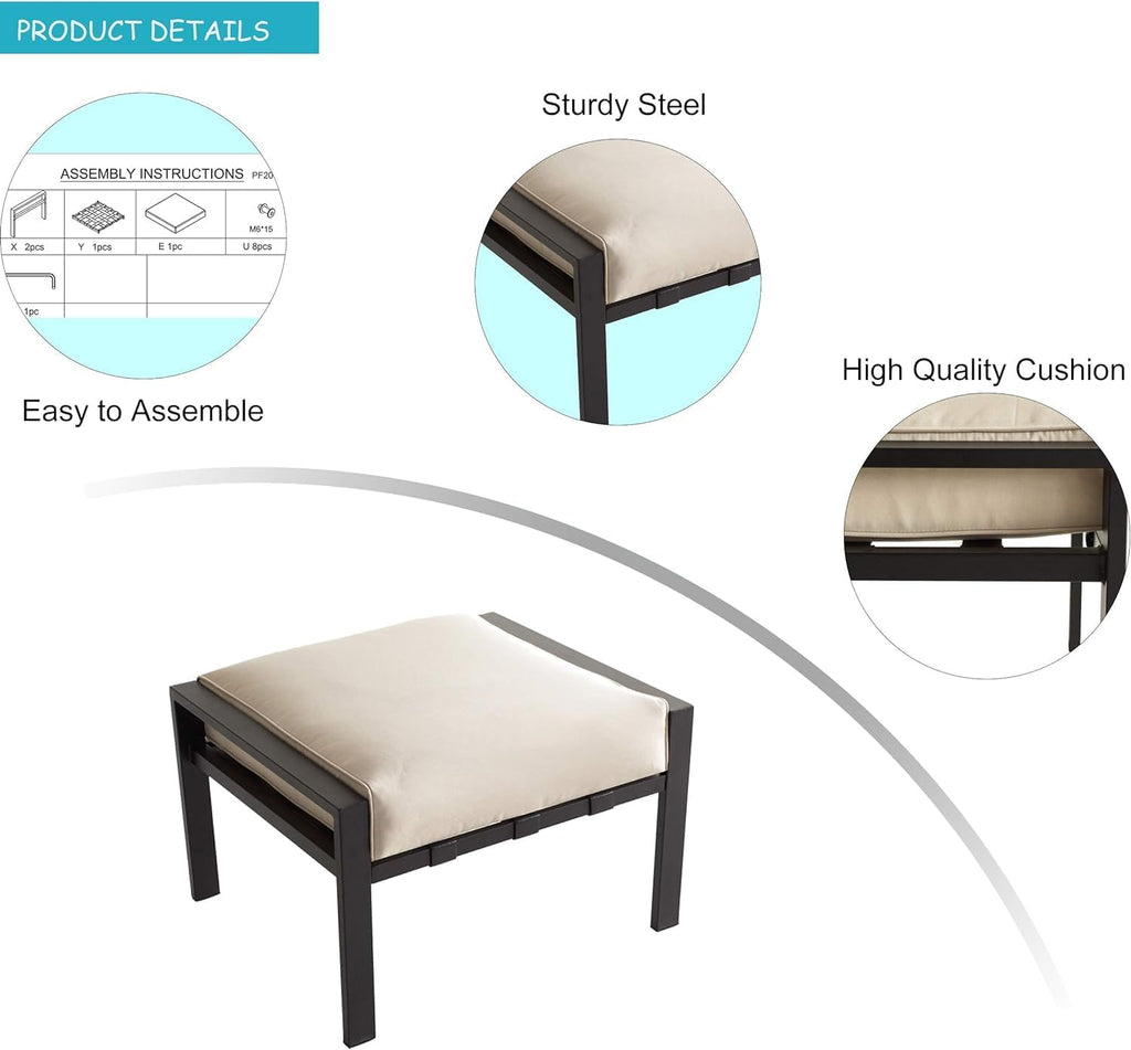 LOKATSE HOME Outdoor Ottoman Patio Footstool Small Seat Furniture with Soft Thick Cushion for Garden Yard Deck Poolside