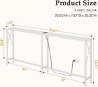 Gewudraw 70 in Skinny Sofa Table Behind Couch, Console Table with Oulets & USB Ports for Hallway, Entryway,Living Room, Bedroom, White