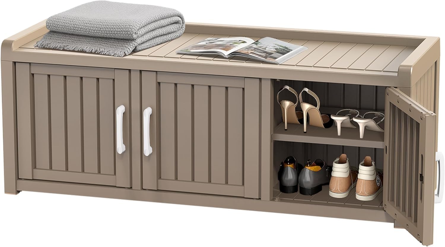 EasyUp Shoe Cabinet, Waterproof Resin Shoe Cabinet,Outdoor Shoes Storage Bench, 2-Tier Hallway Shoes Rack with Adjustable Shelves for Entryway, Living Room, Bedroom(Grey,3 Door)