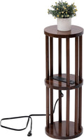 9 x25 Fully Assembled Walnut Wood Round Drink Table with Charging Station, Mid-Century Modern Circle Wood Accent Pedestal Table for Living Room or Small Bedroom Nightstand