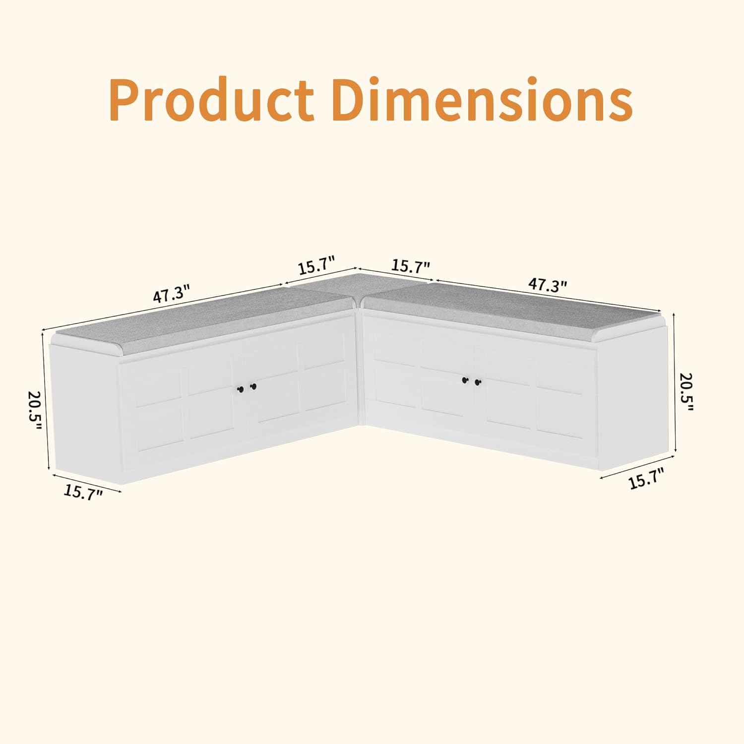 63 inches L-Shaped Storage Bench with Cushion Seat Corner Dining Bench with Hidden Storage Wooden Backless Bench for Entryway Dining Room Kitchen,White