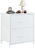 DUMOS Night Stand Small Dresser for Bedroom with 2 Drawers, Bedside Table | Fabric Bedside Storage Furniture, 20 Inch Tall End Side Table for Closet, Bedroom, White