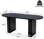 70.8 Inch Kitchen Dining Table for 4-6 People, Oval Kitchen Table with Wood Strip Base, Modern Farmhouse Large Round Dining Room Tables for Home Living Room (Black)