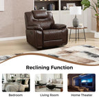 EBELLO Genuine Leather Recliner Chair, Manual Overstuffed Reclining Sofa for Adults with Comfortable Armrest and Backrest, Single Couch for Living Room, Dark Brown
