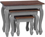 Nesting Table Set 3 Pieces Solid Mahogany Wood | Antique Style, Handmade Vintage, 3 Different Sizes, Durable Side Tables for Living Room